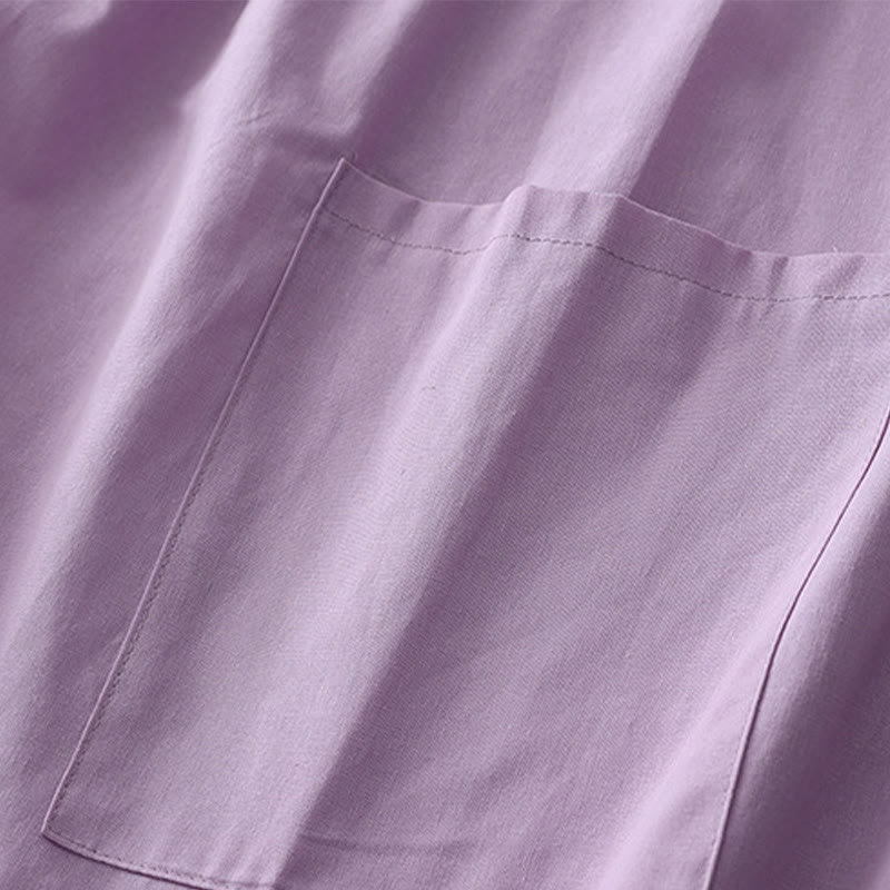 Sukienka midi z kolekcji Buddha Stones w swobodnym, czystym kolorze, z guzikami z tyłu, okrągłym dekoltem, krótkim rękawem, bawełną i lnem, z kieszeniami - image 21