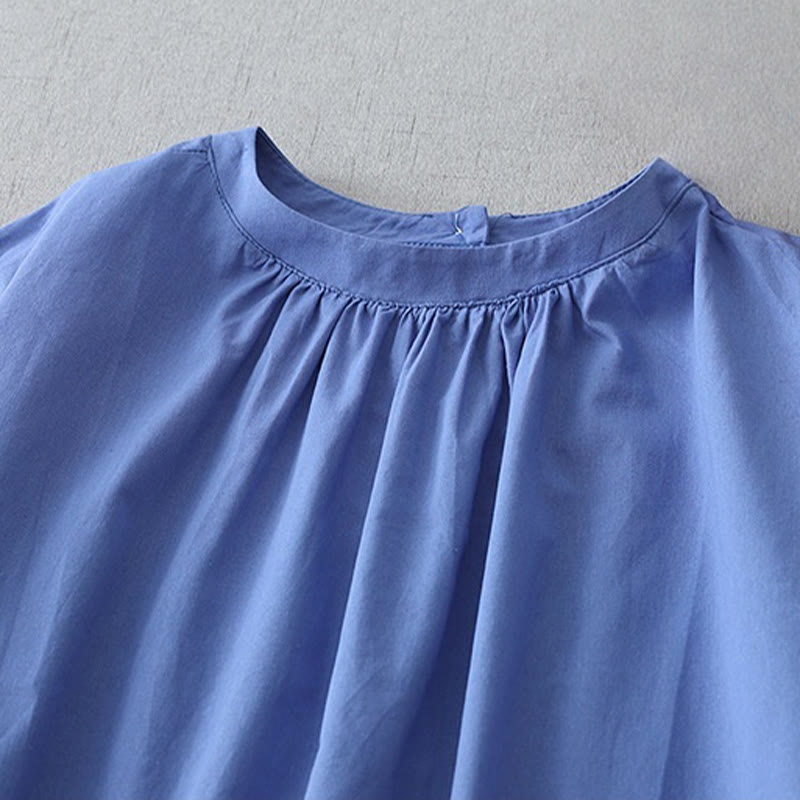 Sukienka midi z kolekcji Buddha Stones w swobodnym, czystym kolorze, z guzikami z tyłu, okrągłym dekoltem, krótkim rękawem, bawełną i lnem, z kieszeniami - image 12