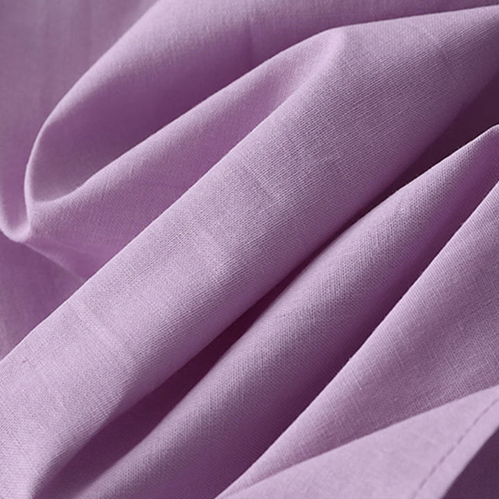 Sukienka midi z kolekcji Buddha Stones w swobodnym, czystym kolorze, z guzikami z tyłu, okrągłym dekoltem, krótkim rękawem, bawełną i lnem, z kieszeniami - image 22