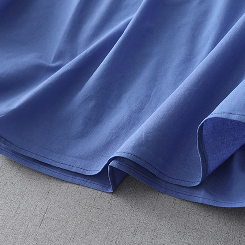 Sukienka midi z kolekcji Buddha Stones w swobodnym, czystym kolorze, z guzikami z tyłu, okrągłym dekoltem, krótkim rękawem, bawełną i lnem, z kieszeniami - image 15