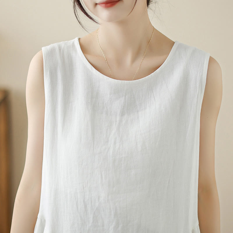 Sukienka midi z bawełny Buddha Stones w kwiaty, w kolorze białym, z guzikami z tyłu i kieszeniami, bez rękawów - image 6