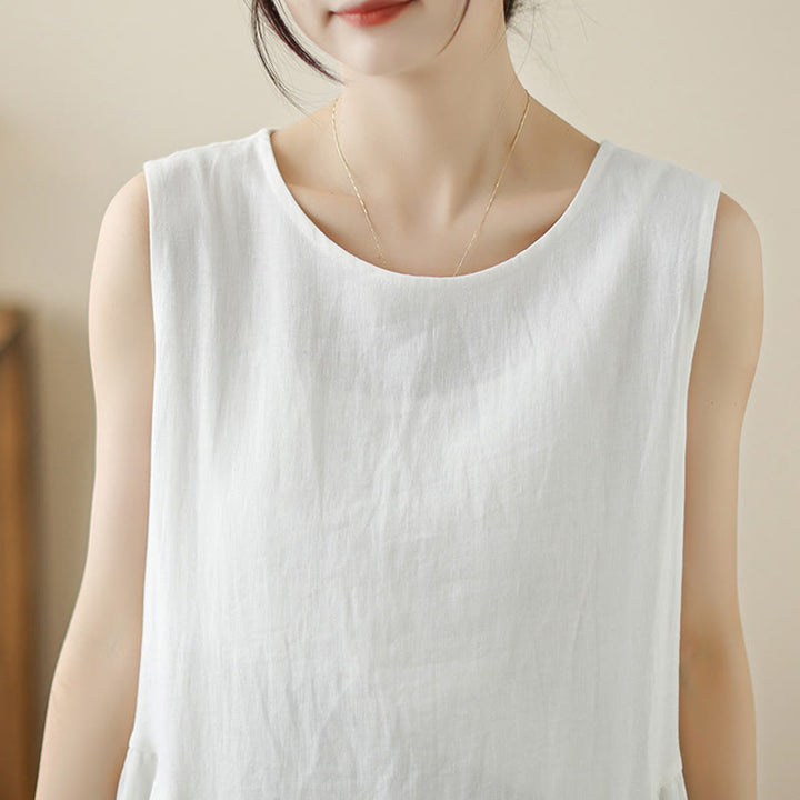 Sukienka midi z bawełny Buddha Stones w kwiaty, w kolorze białym, z guzikami z tyłu i kieszeniami, bez rękawów - image 6