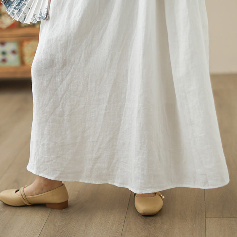 Sukienka midi z bawełny Buddha Stones w kwiaty, w kolorze białym, z guzikami z tyłu i kieszeniami, bez rękawów - image 11