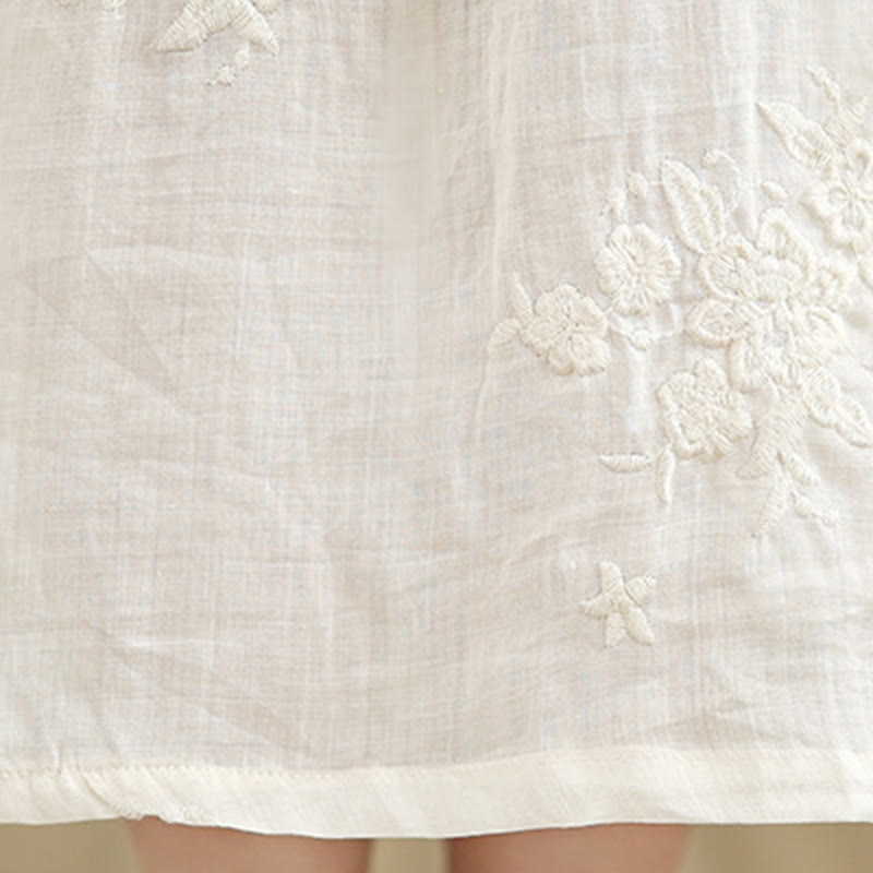 Sukienka midi z bawełny i lnu z motywem Buddha Stones w kolorze beżowym, z haftem i rękawami trzy czwarte, z kieszeniami - image 10