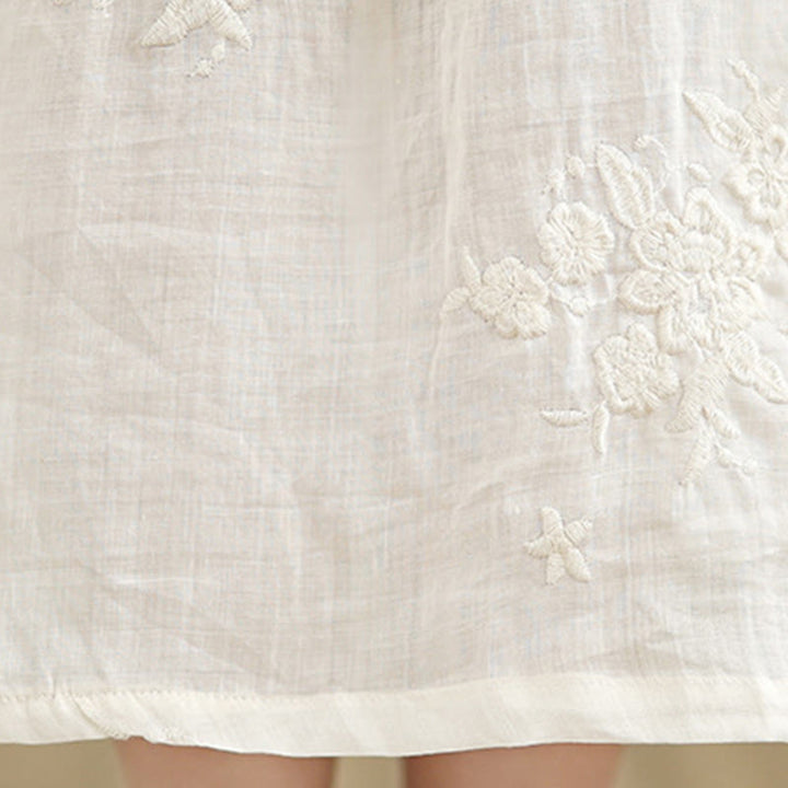 Sukienka midi z bawełny i lnu z motywem Buddha Stones w kolorze beżowym, z haftem i rękawami trzy czwarte, z kieszeniami - image 10