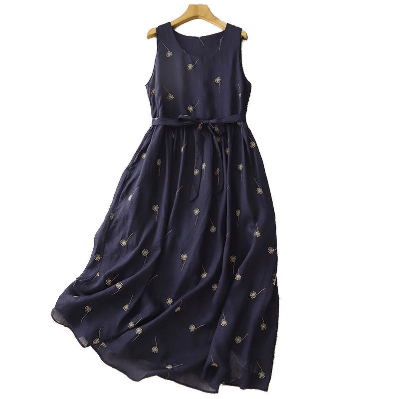 Sukienka midi z bawełny Buddha Stones MidnightBlue z nadrukiem, sznurowaniem i kieszeniami, bez rękawów - image 10