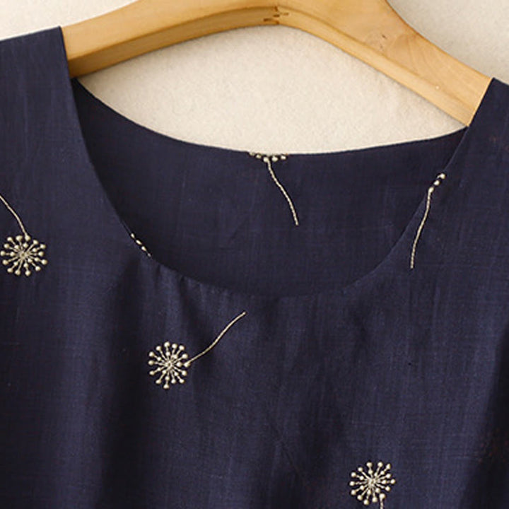 Sukienka midi z bawełny Buddha Stones MidnightBlue z nadrukiem, sznurowaniem i kieszeniami, bez rękawów - image 2