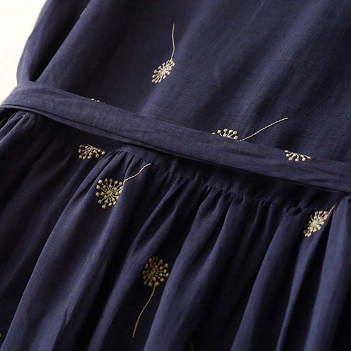 Sukienka midi z bawełny Buddha Stones MidnightBlue z nadrukiem, sznurowaniem i kieszeniami, bez rękawów - image 6