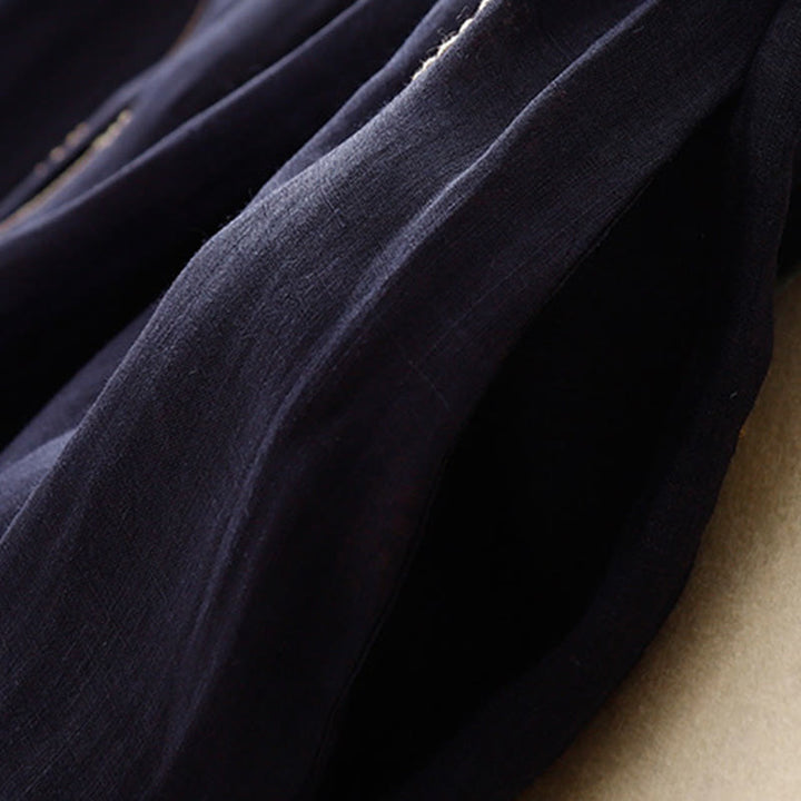 Sukienka midi z bawełny Buddha Stones MidnightBlue z nadrukiem, sznurowaniem i kieszeniami, bez rękawów - image 4