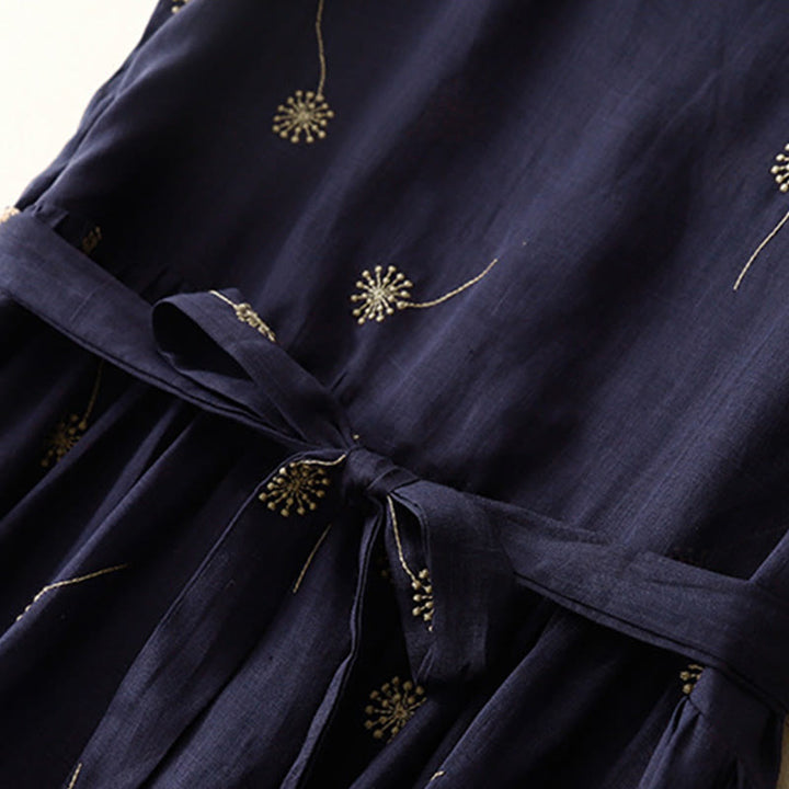 Sukienka midi z bawełny Buddha Stones MidnightBlue z nadrukiem, sznurowaniem i kieszeniami, bez rękawów - image 5