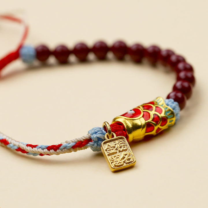 Buddha Stones Koraliki Cynobrowe Szczęście Koi Ryba Błogosławieństwo Bransoletka