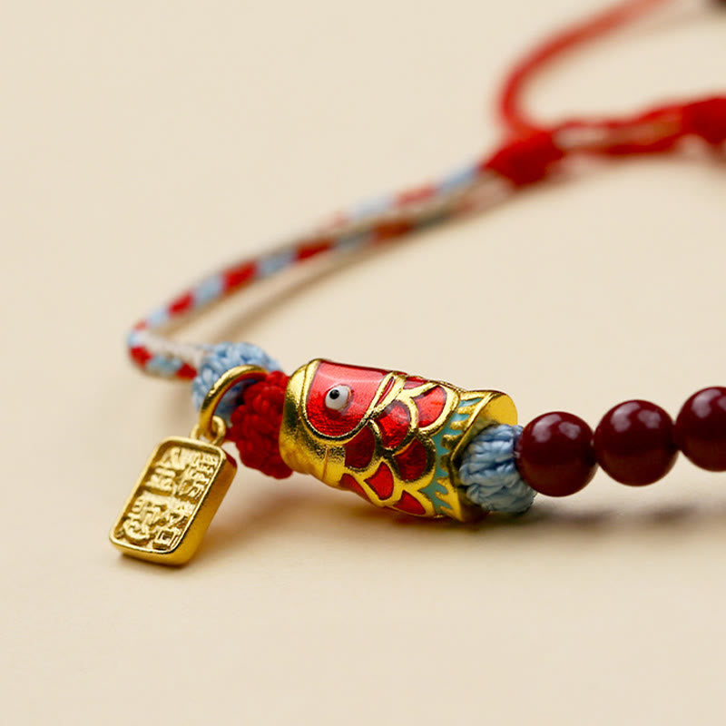 Buddha Stones Koraliki Cynobrowe Szczęście Koi Ryba Błogosławieństwo Bransoletka