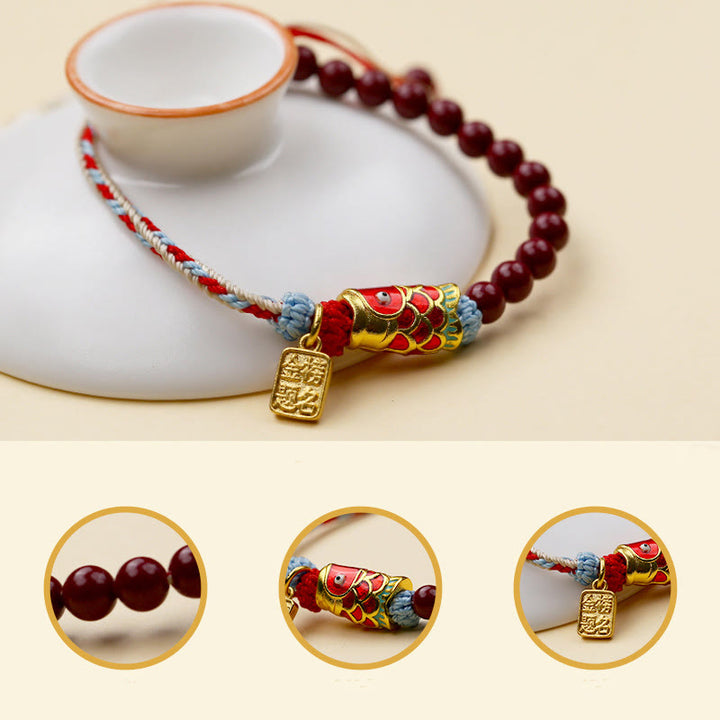 Buddha Stones Koraliki Cynobrowe Szczęście Koi Ryba Błogosławieństwo Bransoletka
