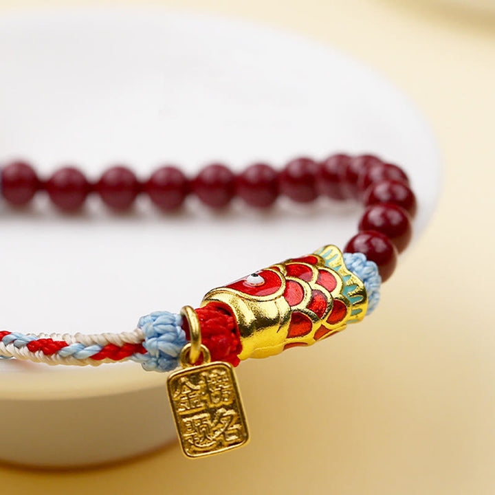 Buddha Stones Koraliki Cynobrowe Szczęście Koi Ryba Błogosławieństwo Bransoletka
