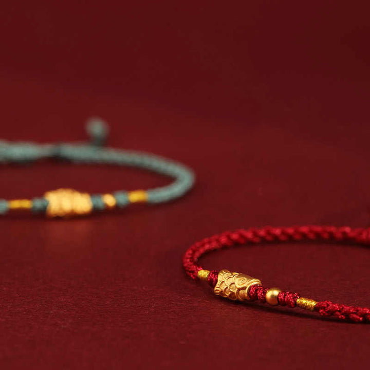 Buddha Stones 999 Złota Ochrona Szczęścia Koi Ryba Ręcznie Pleciona Bransoletka Sznurkowa