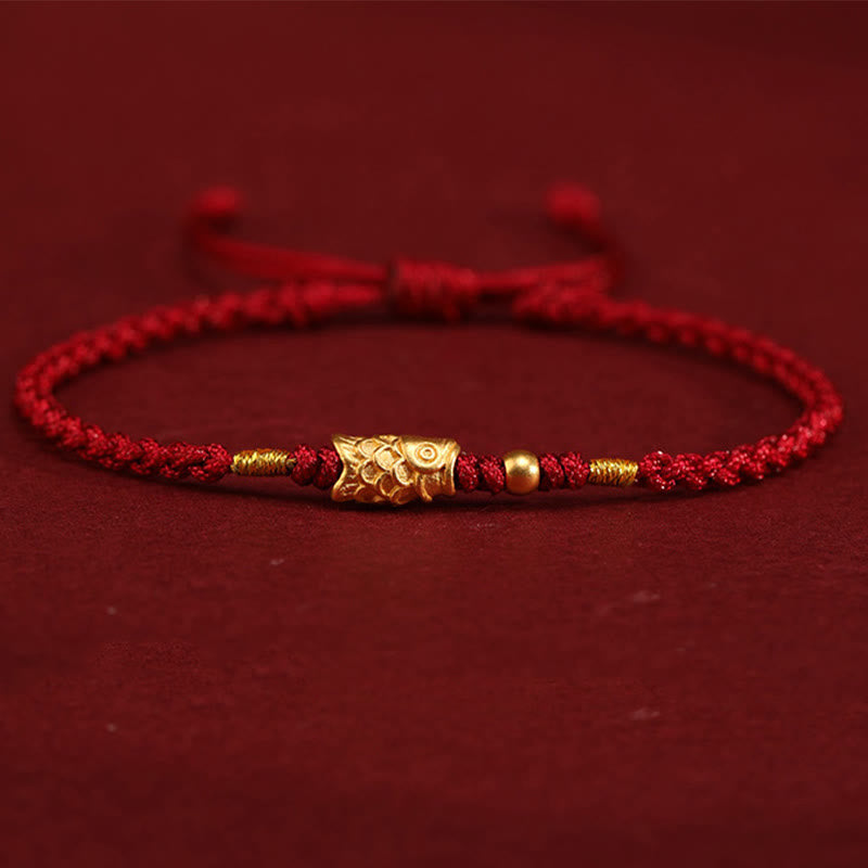 Buddha Stones 999 Złota Ochrona Szczęścia Koi Ryba Ręcznie Pleciona Bransoletka Sznurkowa