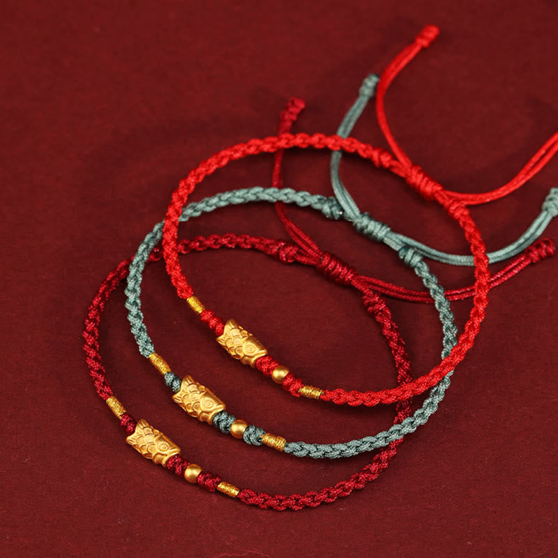 Buddha Stones 999 Złota Ochrona Szczęścia Koi Ryba Ręcznie Pleciona Bransoletka Sznurkowa - image 1