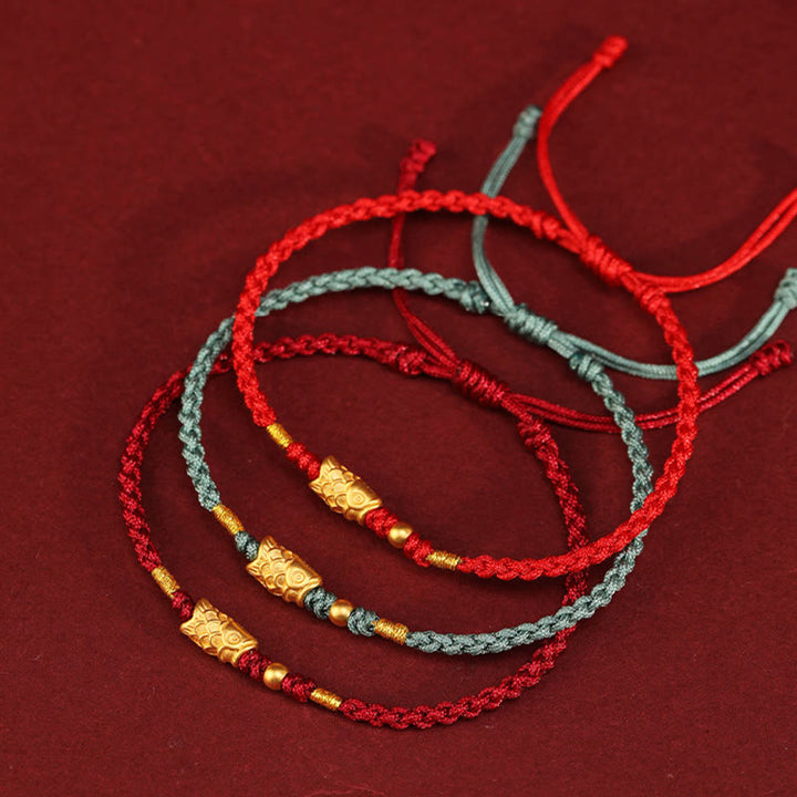 Buddha Stones 999 Złota Ochrona Szczęścia Koi Ryba Ręcznie Pleciona Bransoletka Sznurkowa - image 1