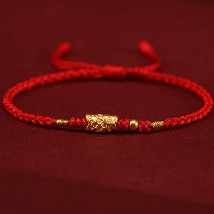 Buddha Stones 999 Złota Ochrona Szczęścia Koi Ryba Ręcznie Pleciona Bransoletka Sznurkowa