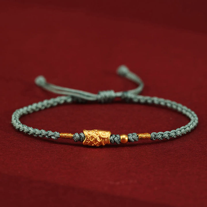 Buddha Stones 999 Złota Ochrona Szczęścia Koi Ryba Ręcznie Pleciona Bransoletka Sznurkowa