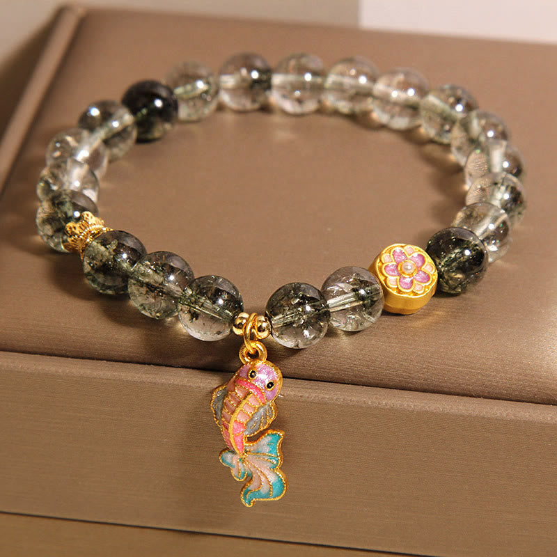 Bransoletka na szczęście z zielonymi Buddha Stones i rybką Koi Phantom