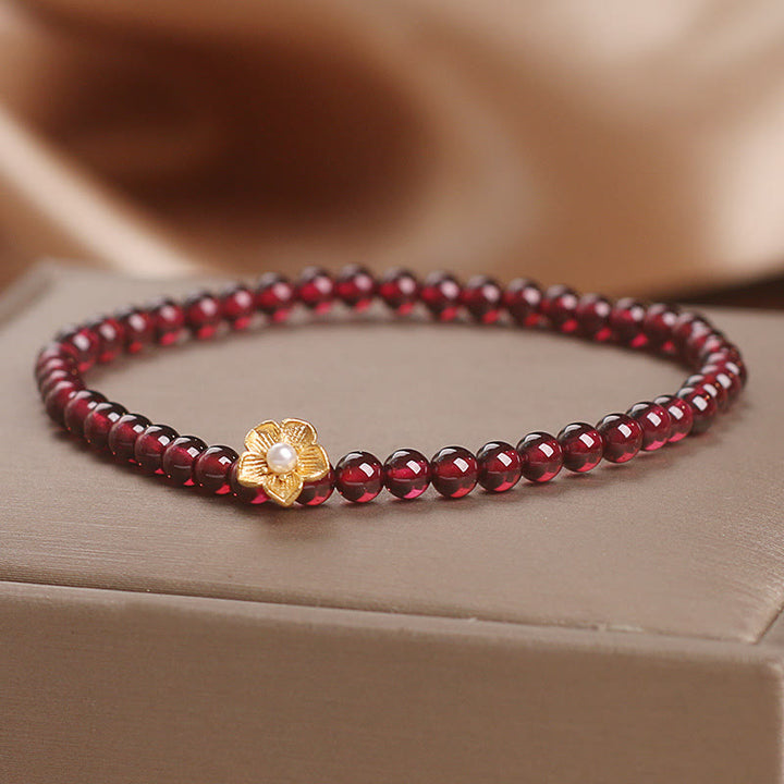 Buddha Stones Natural 4mm Granat Beads Flower Passion
