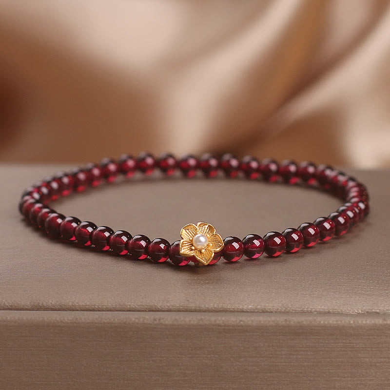 Buddha Stones Natural 4mm Granat Beads Flower Passion