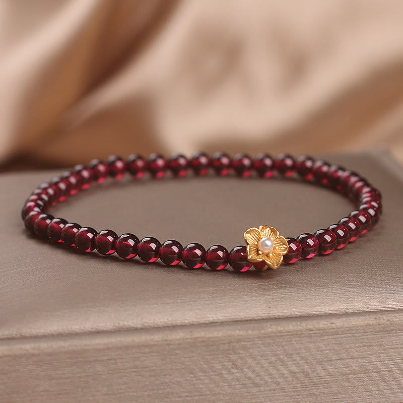 Buddha Stones Natural 4mm Granat Beads Flower Passion
