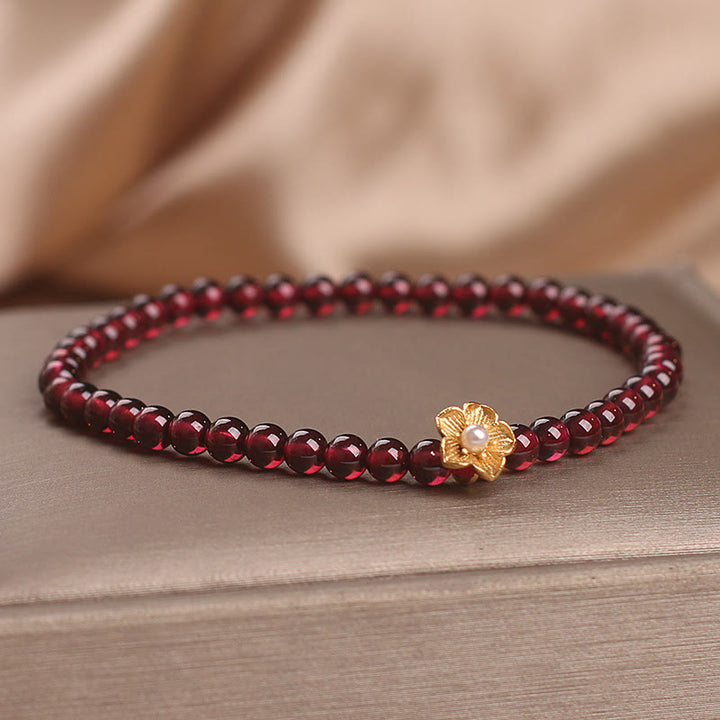Buddha Stones Natural 4mm Granat Beads Flower Passion