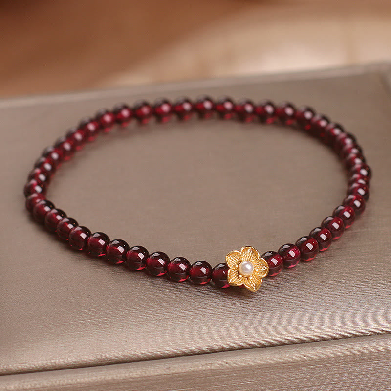 Buddha Stones Natural 4mm Granat Beads Flower Passion