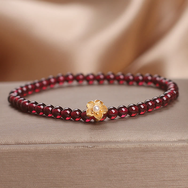 Buddha Stones Natural 4mm Granat Beads Flower Passion
