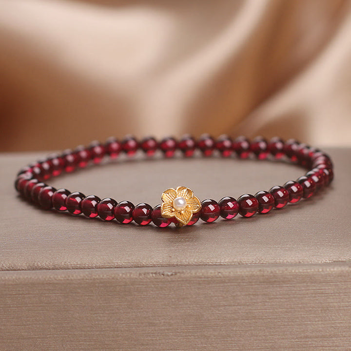 Buddha Stones Natural 4mm Granat Beads Flower Passion