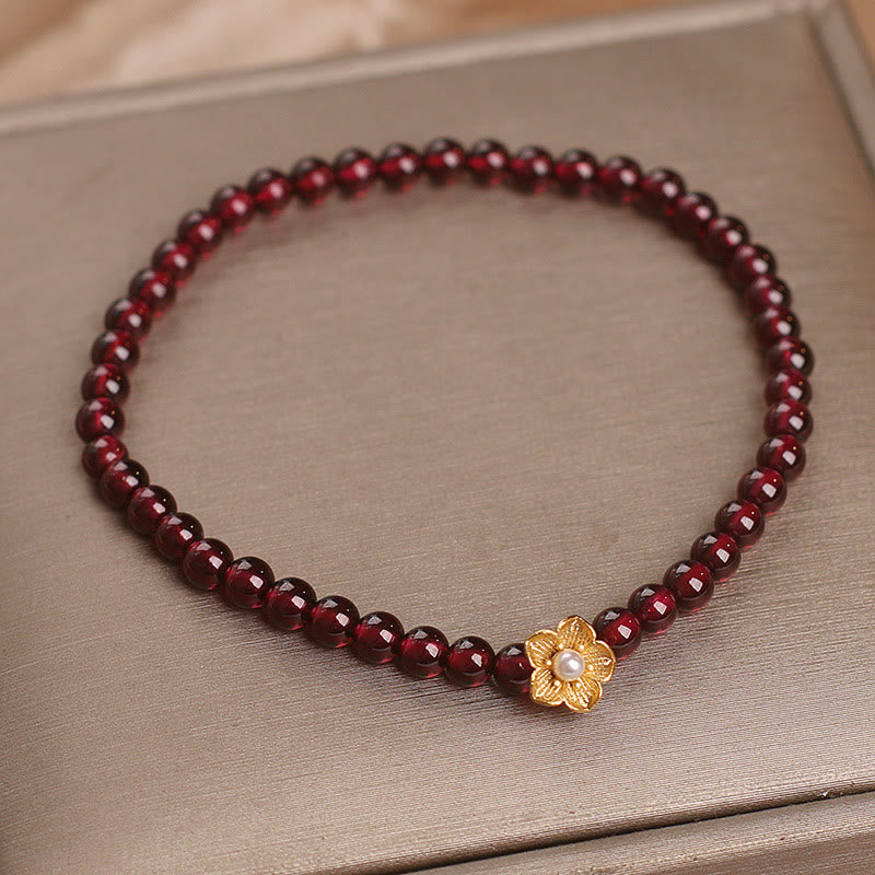 Buddha Stones Natural 4mm Granat Beads Flower Passion