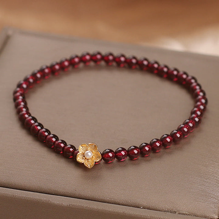 Buddha Stones Natural 4mm Granat Beads Flower Passion