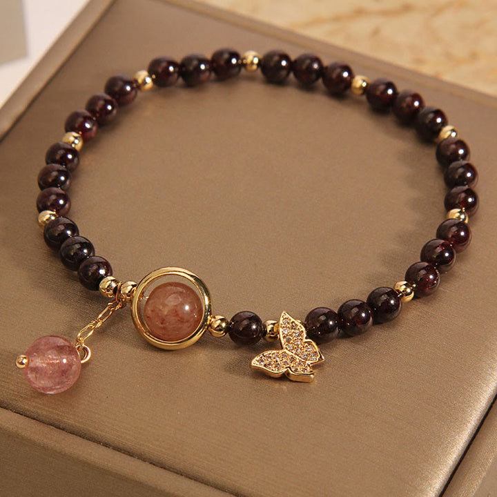 Buddha Stones Naturalne 3mm Ultra-cienki Granat Truskawkowy Kwarc Motyl Spokojna Bransoletka