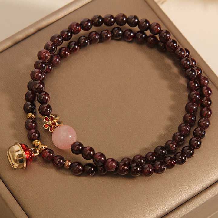 Buddha Stones Naturalne 3mm Ultra-cienkie Granatowe Koraliki Kwarcowe Różowe Pieniądze Dzwonek Kwiat Bransoletka Ochronna