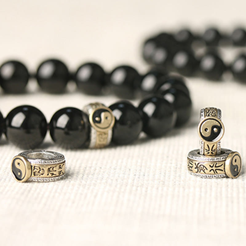 Bransoletka Buddha Stones Black Obsidian Yin Yang Nine-Character Mantra Fulfilment
