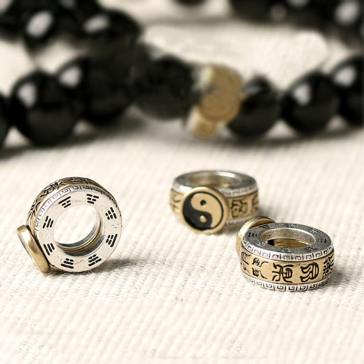 Bransoletka Buddha Stones Black Obsidian Yin Yang Nine-Character Mantra Fulfilment