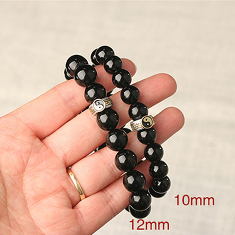 Bransoletka Buddha Stones Black Obsidian Yin Yang Nine-Character Mantra Fulfilment