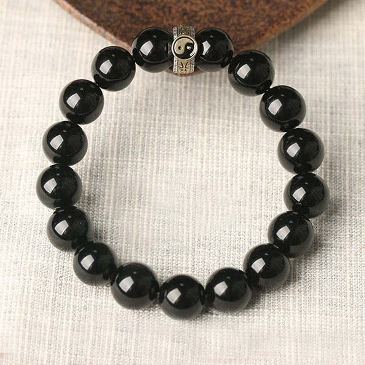 Bransoletka Buddha Stones Black Obsidian Yin Yang Nine-Character Mantra Fulfilment