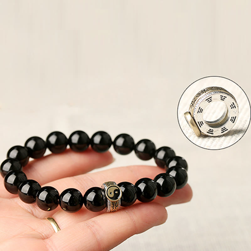 Bransoletka Buddha Stones Black Obsidian Yin Yang Nine-Character Mantra Fulfilment