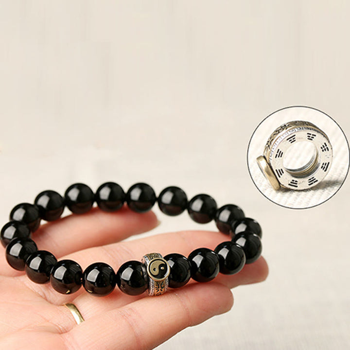 Bransoletka Buddha Stones Black Obsidian Yin Yang Nine-Character Mantra Fulfilment