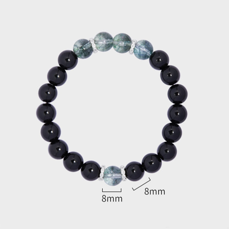 Bransoletka Buddha Stones 925 Sterling Silver Black Obsidian Green Phantom Strength