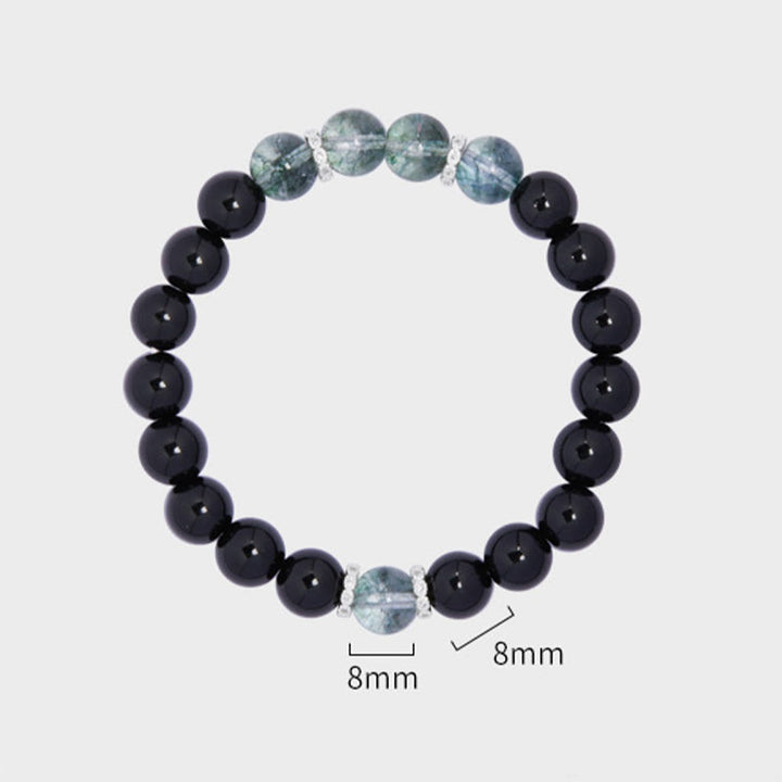 Bransoletka Buddha Stones 925 Sterling Silver Black Obsidian Green Phantom Strength