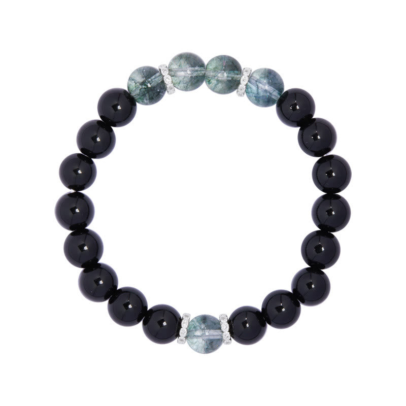 Bransoletka Buddha Stones 925 Sterling Silver Black Obsidian Green Phantom Strength