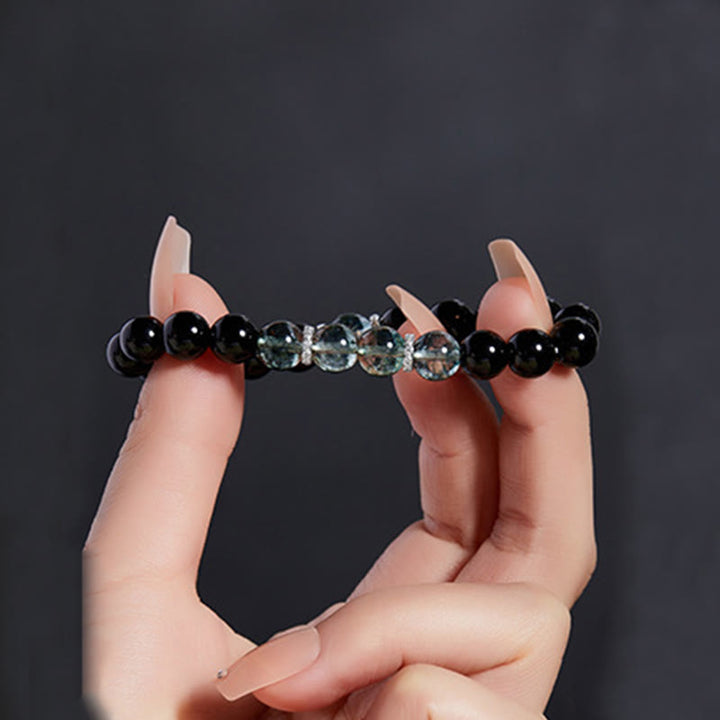 Bransoletka Buddha Stones 925 Sterling Silver Black Obsidian Green Phantom Strength - image 7