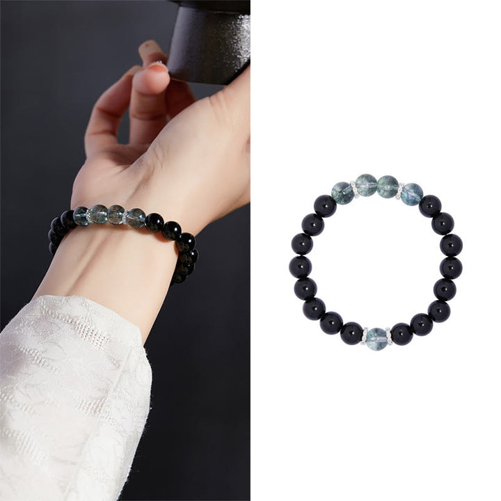 Bransoletka Buddha Stones 925 Sterling Silver Black Obsidian Green Phantom Strength