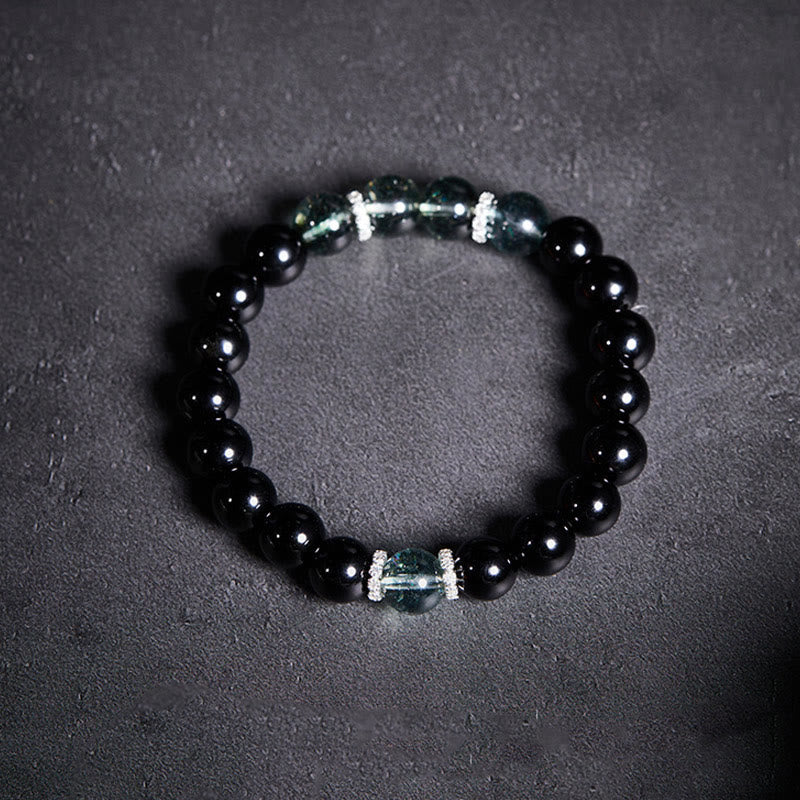 Bransoletka Buddha Stones 925 Sterling Silver Black Obsidian Green Phantom Strength