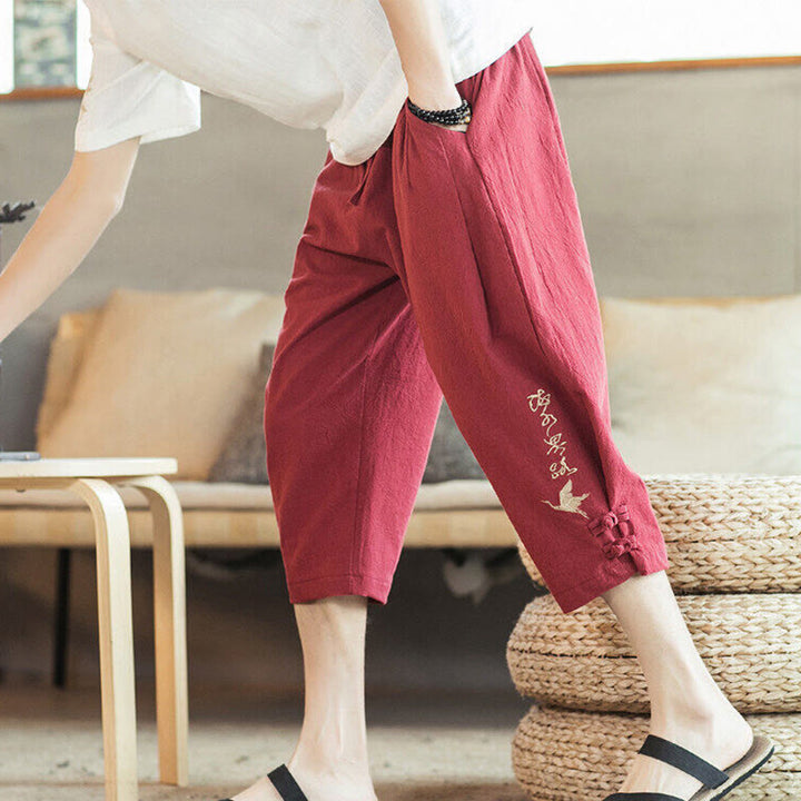 Kamienie Buddha Stones Haft Bawełna Męskie Spodnie Harem Skrócone Z Kieszeniami - Czerwony - US/UK/AU46， EU56 (5XL) - image 32