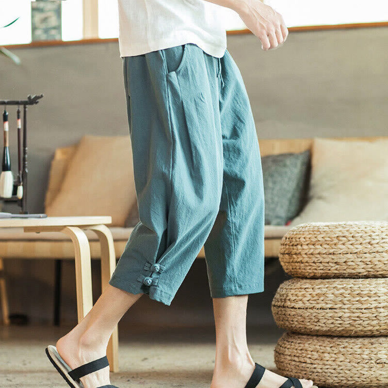 Kamienie Buddha Stones Haft Bawełna Męskie Spodnie Harem Skrócone Z Kieszeniami - image 2